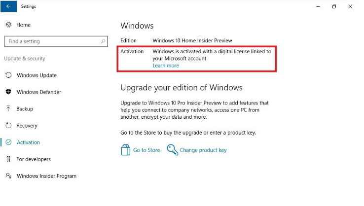 windows 10 digital license linked